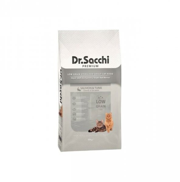 Dr.sacchi Düşük Tahıllı Somonlu Kısırlaştırılmış Yetişkin Kedi Maması 10 Kg