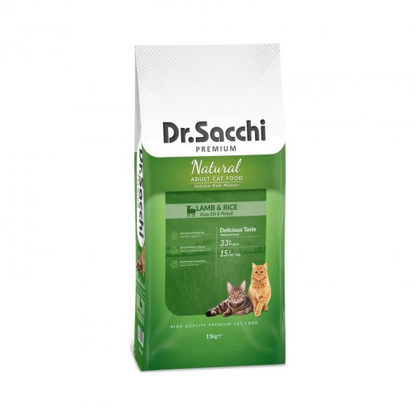 Dr.Sacchi Premium Natural Kuzu Etli ve Pirinçli Yetişkin Kedi Maması 15 KG