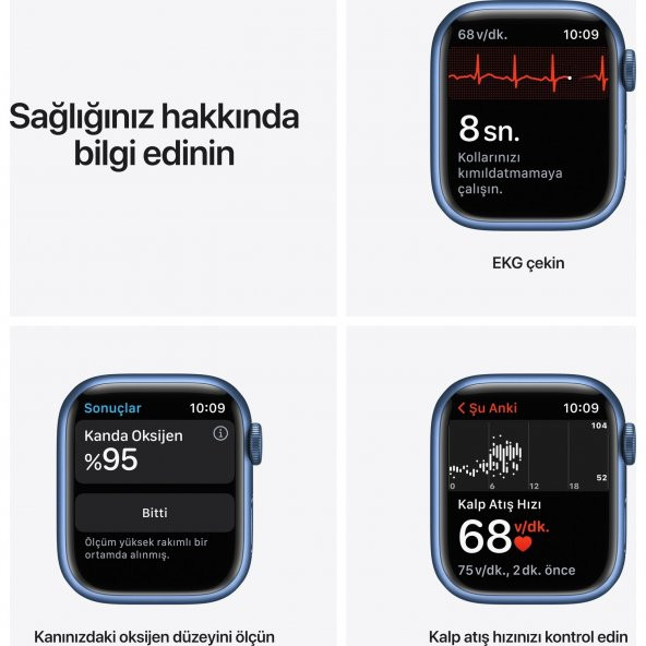Apple Watch Series 7 GPS 41mm Mavi Alüminyum Kasa ve Spor Kordon Akıllı Saat - 5