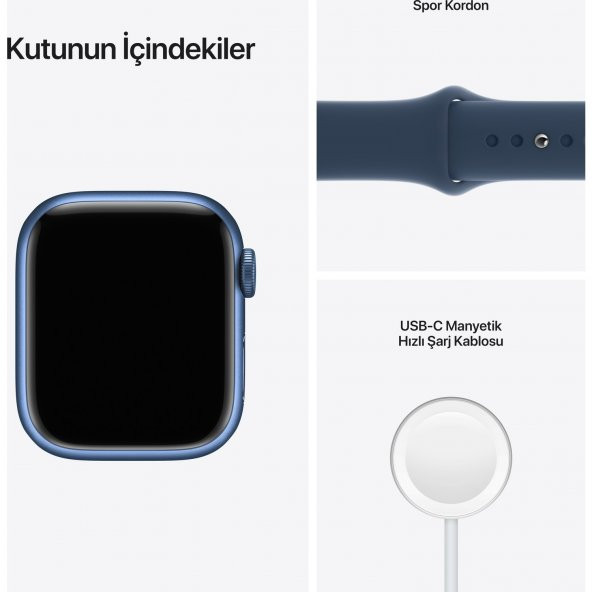 Apple Watch Series 7 GPS 41mm Mavi Alüminyum Kasa ve Spor Kordon Akıllı Saat - 8