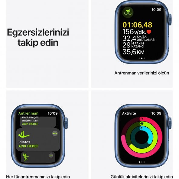 Apple Watch Series 7 GPS 41mm Mavi Alüminyum Kasa ve Spor Kordon Akıllı Saat - 9