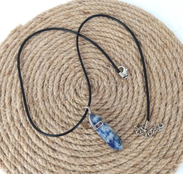Kolye Çakra Doğal Sodalit Taşı Çivi Kolye Takı Bijuteri Aksesuar