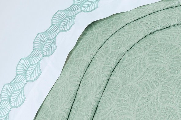 Finezza Freya Jakar Nakışlı Pamuk Nevresimli Mint Gelin Seti 9 Parça - 1204 - Resim 3