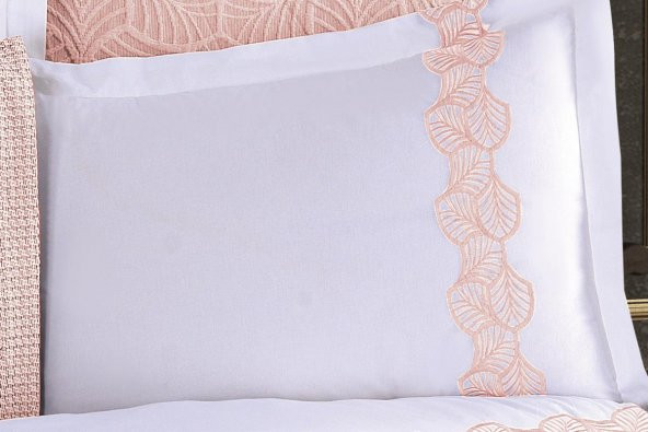 Finezza Freya Jakar Nakışlı Pamuk Nevresimli Somon Gelin Seti 9 Parça - 1210 - Resim 6