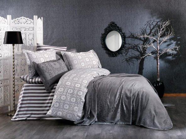 Finezza Delux Jakar Dantelli Bambu Nevresimli Gri Gelin Seti 9 Parça - 1212 ürün görseli