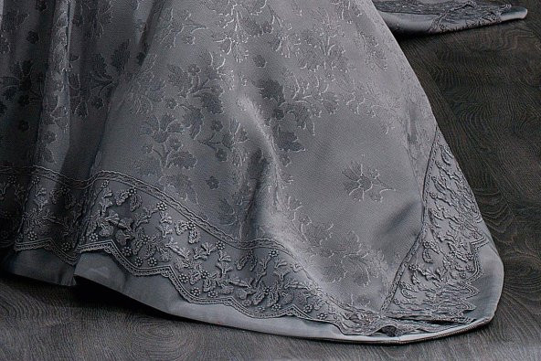 Finezza Delux Jakar Dantelli Bambu Nevresimli Gri Gelin Seti 9 Parça - 1212 - Resim 2