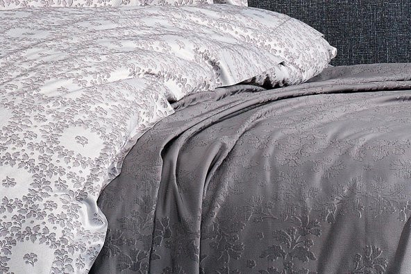 Finezza Delux Jakar Dantelli Bambu Nevresimli Gri Gelin Seti 9 Parça - 1212 - Resim 4