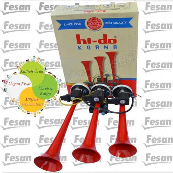 HİDO 3 BORULU 12 VOLT SAYDIRMALI HAVALI KORNA ARAP KORNA VİDEOLU
