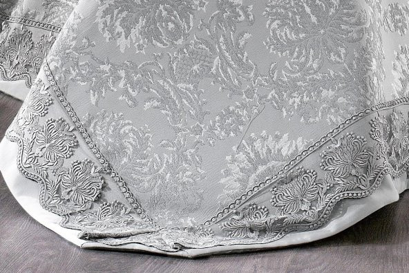 Finezza Diva Jakar Dantelli Bambu Nevresimli Gri Gelin Seti 9 Parça - 1216 - 2