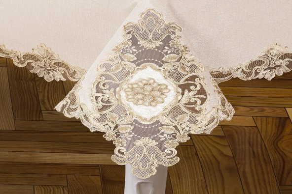 Finezza Anka Güpürlü Keten Krem Sofra Takımı 8 kişilik 160x230 cm 17 Prç  - 1219 - 2