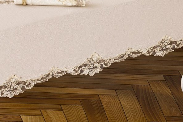 Finezza Anka Güpürlü Keten Krem Sofra Takımı 8 kişilik 160x230 cm 17 Prç  - 1219 - 7