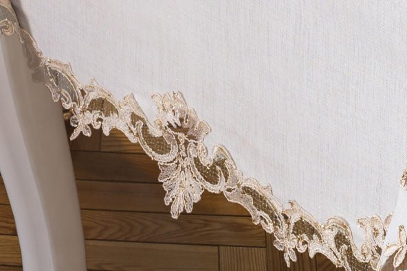 Finezza Henna Güpürlü Keten Krem Sofra Takımı 8 kişilik 160x230 cm 17Prç  - 1220 - 2