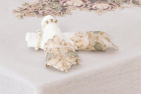 Finezza Henna Güpürlü Keten Krem Sofra Takımı 8 kişilik 160x230 cm 17Prç  - 1220 - 3