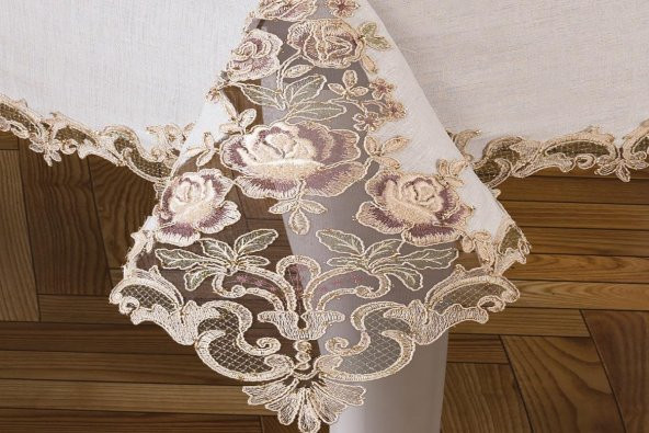 Finezza Henna Güpürlü Keten Krem Sofra Takımı 8 kişilik 160x230 cm 17Prç  - 1220 - 8