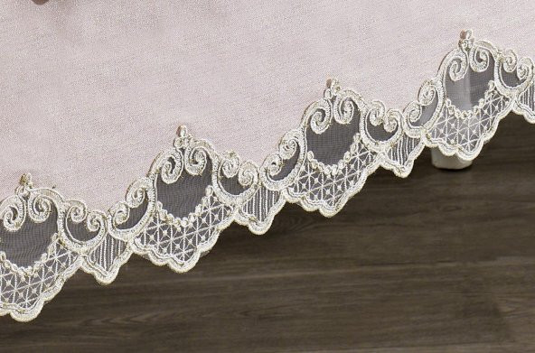 Finezza Masal Güpürlü Keten Pudra Sofra Takımı 8kişilik 160x230 cm 17Prç  - 1221 - 5