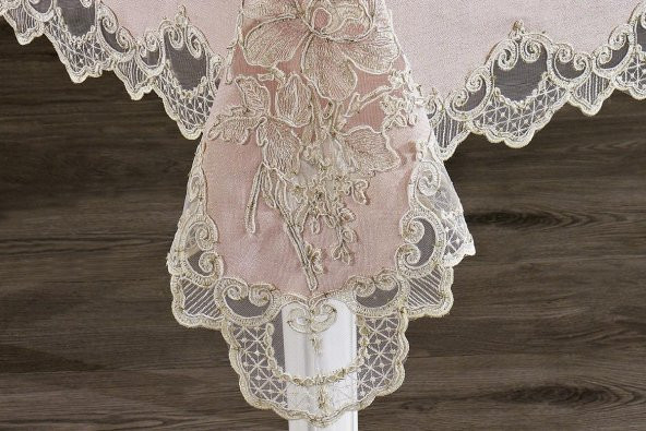 Finezza Masal Güpürlü Keten Pudra Sofra Takımı 8kişilik 160x230 cm 17Prç  - 1221 - 6