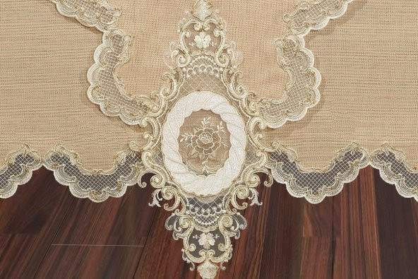 Finezza Bennu Güpürlü Keten Bej Sofra Takımı 8 kişilik 160x230 cm 18 Prç  - 1222 - 2