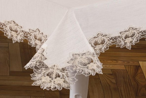 Finezza Nihal Güpürlü Keten Krem Sofra Takımı 8kişilik 160x230cm 17 Prç  - 1223 - 7