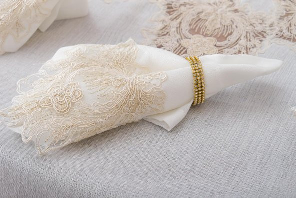 Finezza Nihal Güpürlü Keten Krem Sofra Takımı 8kişilik 160x230cm 17 Prç  - 1223 - 4