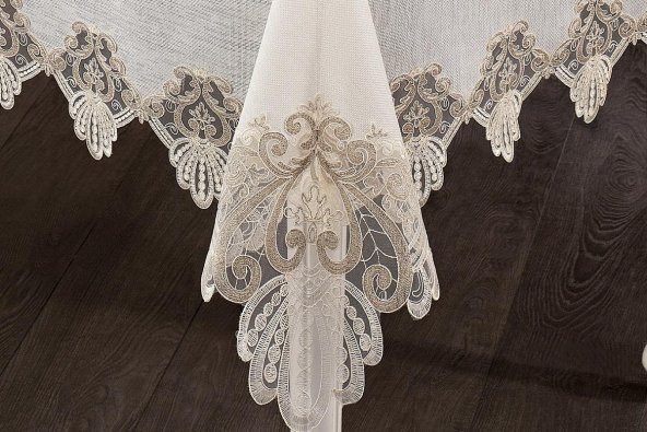Finezza Verda Güpürlü Keten Krem Sofra Takımı 8 kişilik 160x230cm 17 Prç  - 1224 - 7