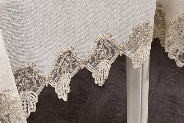 Finezza Verda Güpürlü Keten Krem Sofra Takımı 8 kişilik 160x230cm 17 Prç  - 1224 - 8