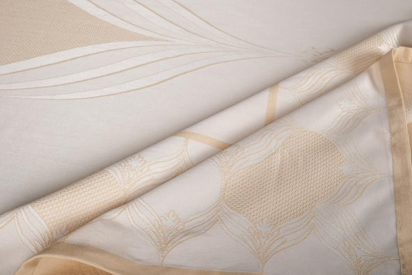 Finezza Aslı Lüx Jakar TP Polycotton Kumaş Bej Masa Örtüsü 160x220 cm - 1225 - 2