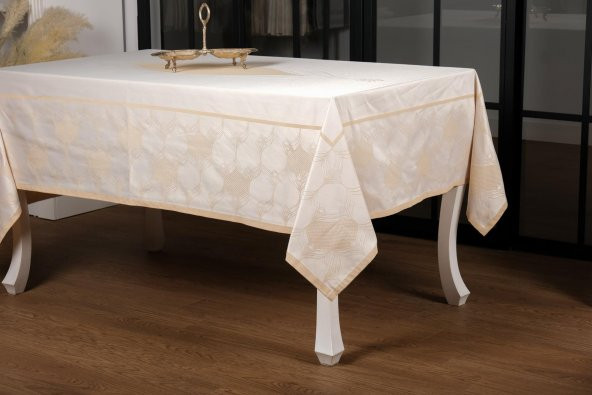 Finezza Aslı Lüx Jakar TP Polycotton Kumaş Bej Masa Örtüsü 160x220 cm - 1225 - 4