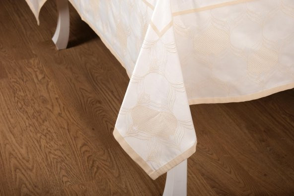 Finezza Aslı Lüx Jakar TP Polycotton Kumaş Bej Masa Örtüsü 160x220 cm - 1225 - 6