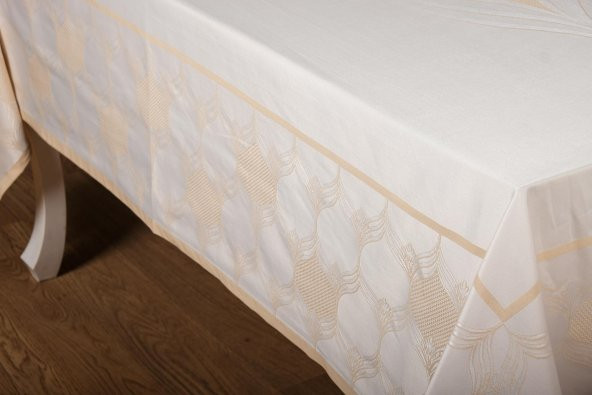 Finezza Aslı Lüx Jakar TP Polycotton Kumaş Bej Masa Örtüsü 160x220 cm - 1225 - 7