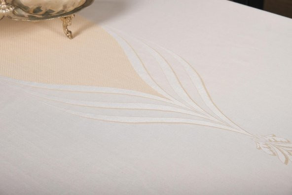 Finezza Aslı Lüx Jakar TP Polycotton Kumaş Bej Masa Örtüsü 160x220 cm - 1225 - 8