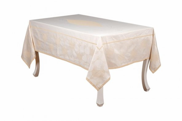Finezza Aslı Lüx Jakar TP Polycotton Kumaş Bej Masa Örtüsü 160x220 cm - 1225 - 9