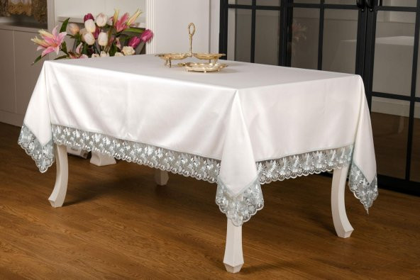 Finezza Olga Lüx Polyester Kumaş Kreme Mint Masa Örtüsü 160x220 cm  - 1226