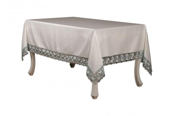 Finezza Olga Lüx Polyester Kumaş Kreme Mint Masa Örtüsü 160x220 cm  - 1226 - Resim 3