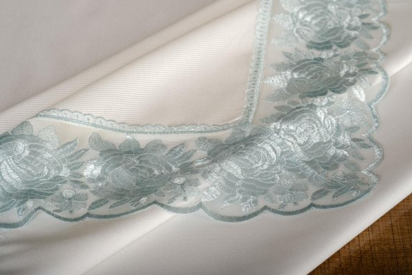 Finezza Olga Lüx Polyester Kumaş Kreme Mint Masa Örtüsü 160x220 cm  - 1226 - Resim 7