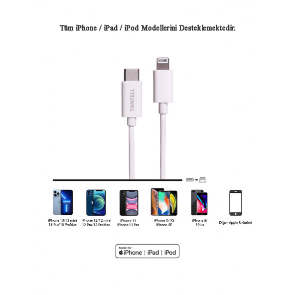 TANCELL Iphone Type-c Lightning Şarj Kablosu Orjinal Mfi Lisanslı Data Kablosu (1m) Iphone Şarj Kablosu - 4
