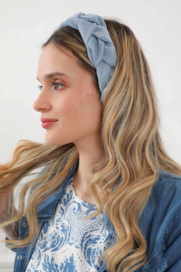 Örgülü Saç Bandı ,Bandana,Açık Mavi,SB-11
