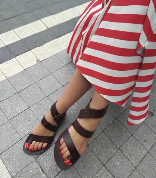 2001 Topukla Kadın Hakiki Deri Bodrum Sandalet - 10