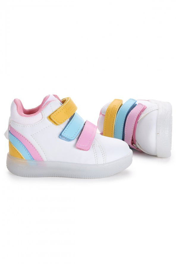 Vicco Rainbow Kız/Erkek Çocuk Işıklı Bot Ayakkabı 220.22K.180 Beyaz - Pembe