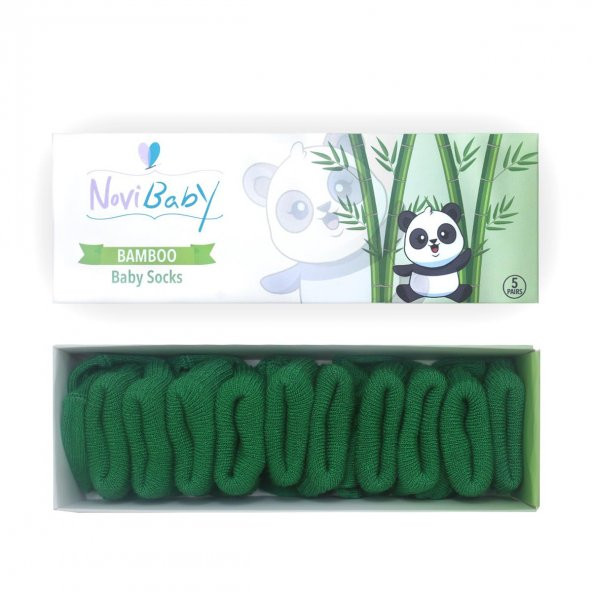 Novibaby 5li Bambu Yenidoğan Bebek Çorap I Pine Green I 0-6 ay