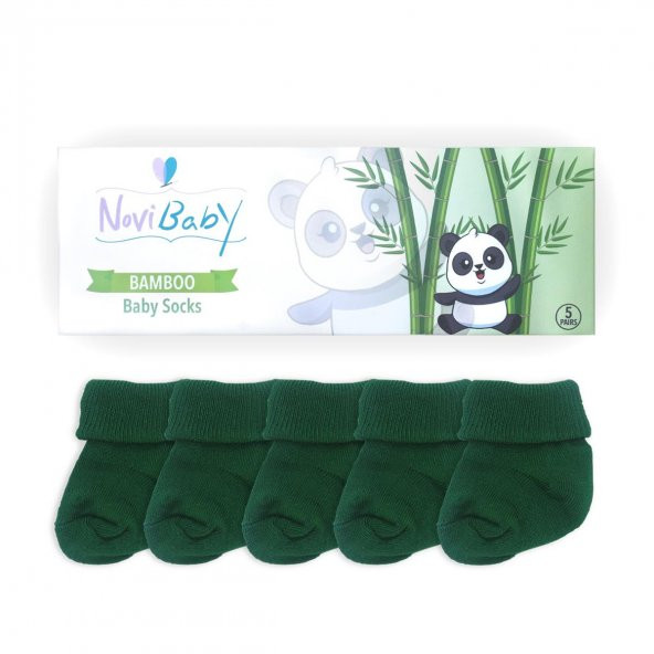 Novibaby 5li Bambu Yenidoğan Bebek Çorap I Pine Green I 0-6 ay - 2