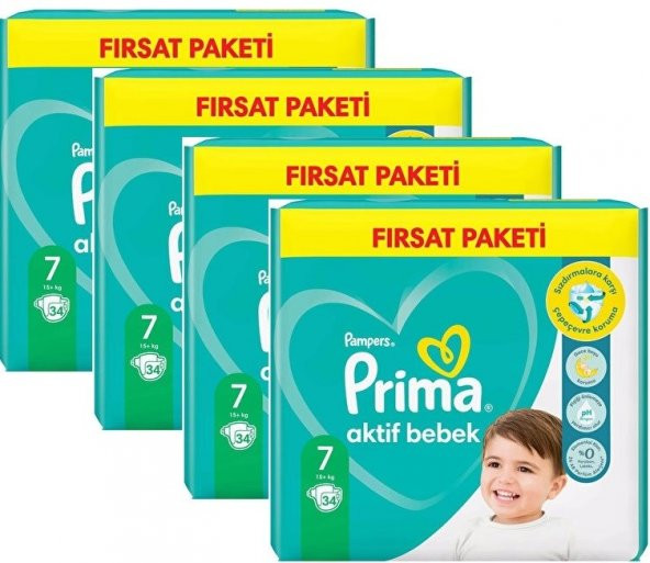 Prima Bebek Bezi Aktif Bebek 7 Beden 136 Adet 34X4 Paket Fırsat Paketi