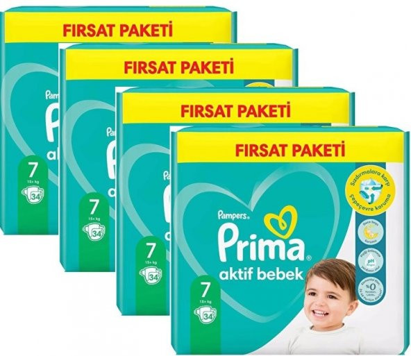Prima Bebek Bezi Aktif Bebek 7 Beden 136 Adet 34X4 Paket Fırsat Paketi - 1