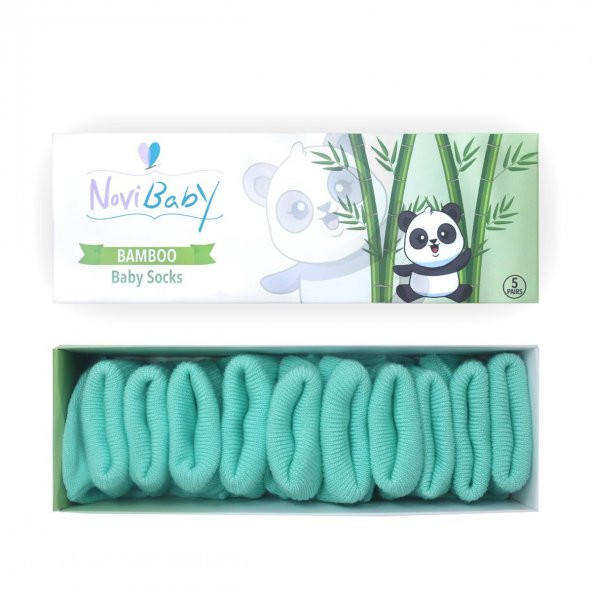 Novibaby 5li Bambu Yenidoğan Bebek Çorap I Sea Green I 0-6 ay