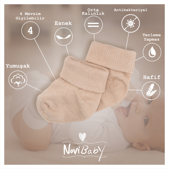 Novibaby 5li Bambu Yenidoğan Bebek Çorap I Funny I 0-6 ay - 3