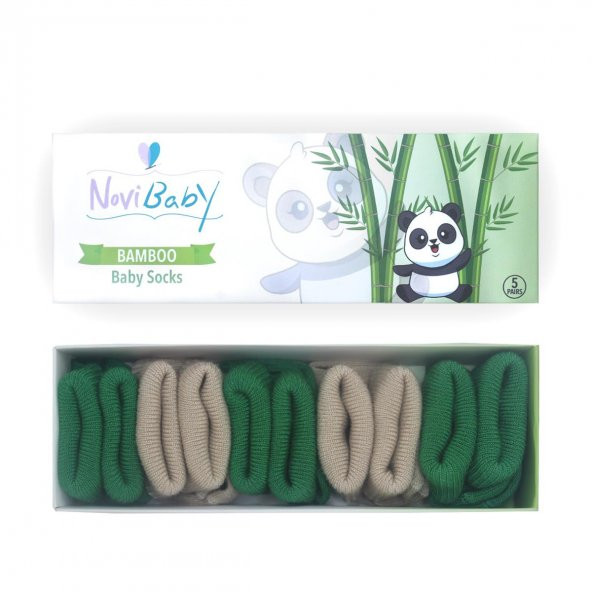 Novibaby 5li Bambu Yenidoğan Bebek Çorap I Greeny I 0-6 ay
