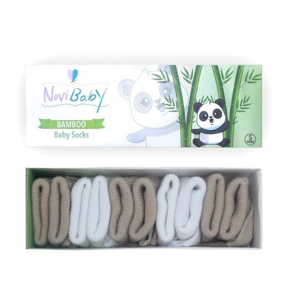 Novibaby 5li Bambu Yenidoğan Bebek Çorap I White Beige I 0-6 ay