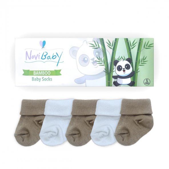 Novibaby 5li Bambu Yenidoğan Bebek Çorap I White Beige I 0-6 ay - 2