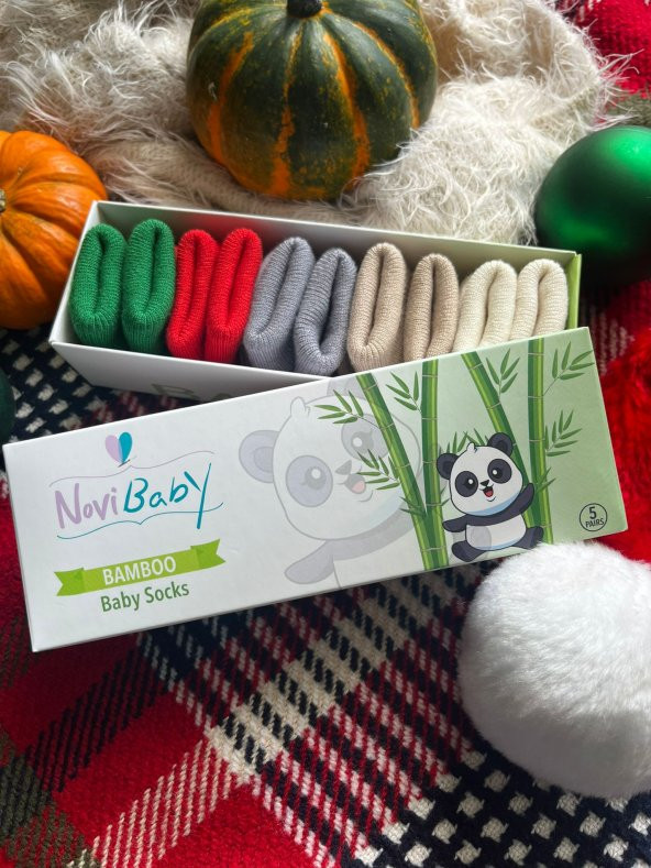 Novibaby 5li Bambu Yenidoğan Bebek Çorap I Winter I 0-6 ay - 4