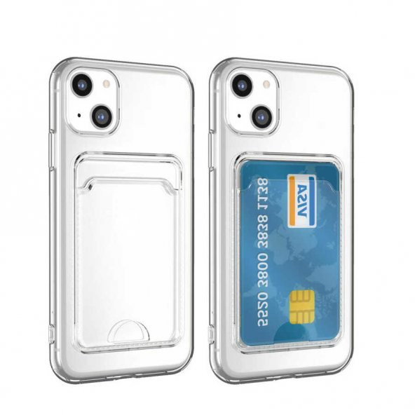 iPhone 14 Plus Kılıf Kartlıklı Şeffaf Setra Clear Silikon Kapak - 5
