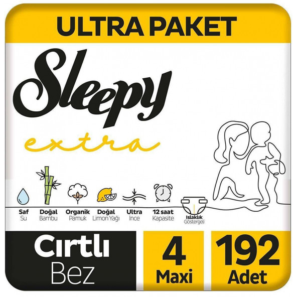 Sleepy Extra Günlük Aktivite Ultra Paket Bebek Bezi 4 Numara Maxi 192 Adet